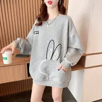洋气兔子印花薄款卫衣女春秋新款韩版宽松小众长袖提花上衣ins潮