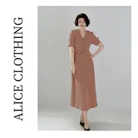 1【ALICE “粉褐丽人”连衣裙】轻奢醋酸 蝴蝶结 S2138108W