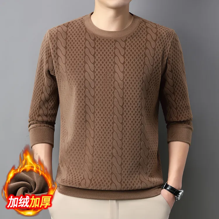 冬季套头高档圆领男士奥粒绒卫衣长袖休闲百搭加绒加厚保暖秋冬