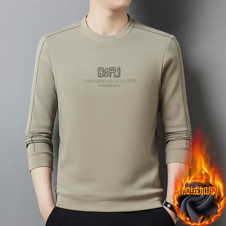 百搭正品冬季男士加绒圆领长袖卫衣宽松保暖打底套头休闲加厚T恤