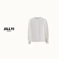 JILLYI【微醺少女】法式天花板圆领春季女士白色蕾丝衬衫