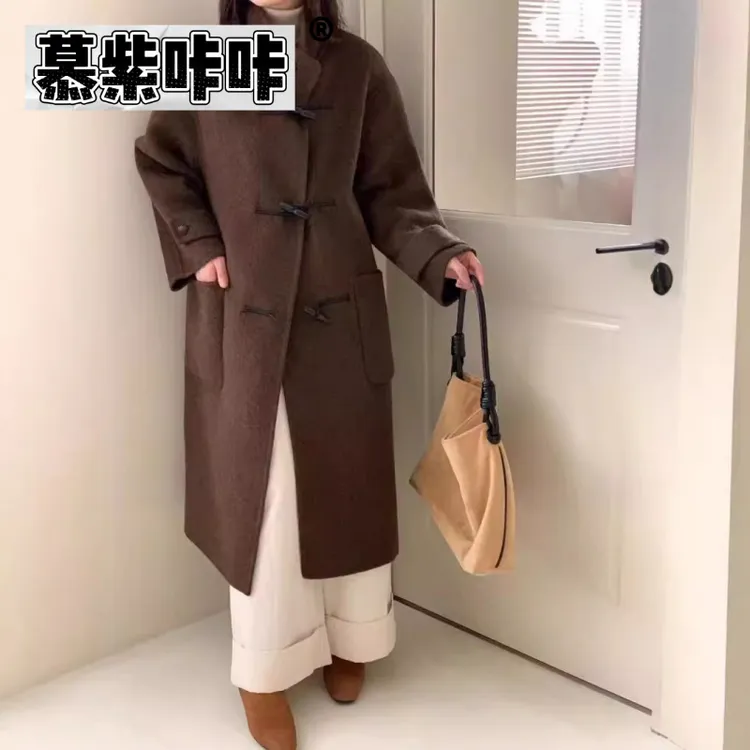 慕紫咔咔极简风百搭毛呢外套手工缝制毛呢外套秋冬早春居家外出