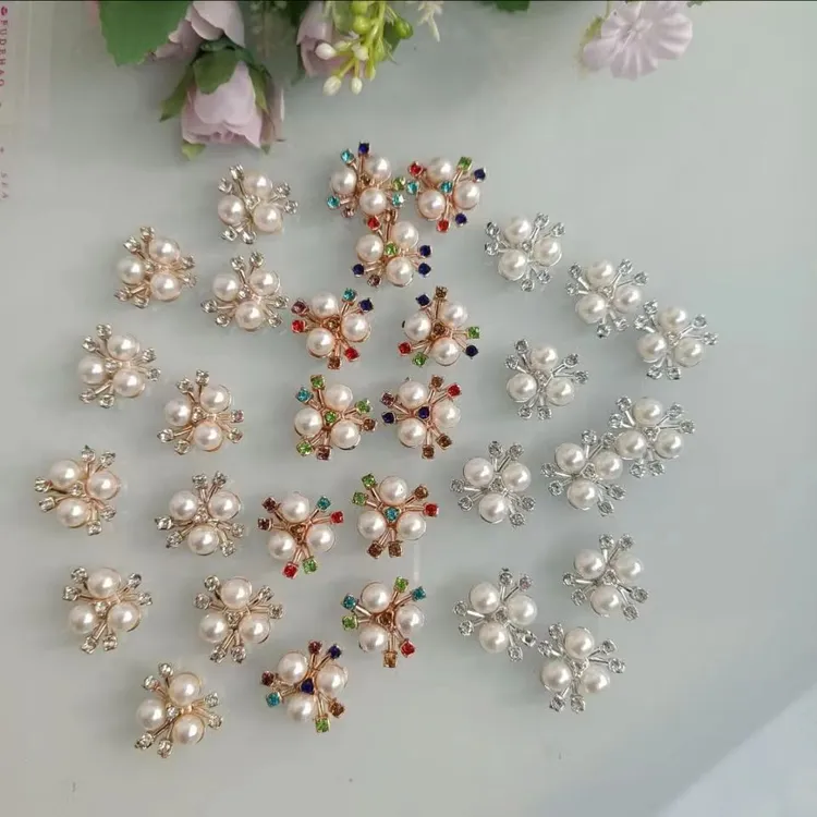 100塑胶三颗珍珠花芯高亮钻心饰品风花心dly手工发饰头饰配件金色