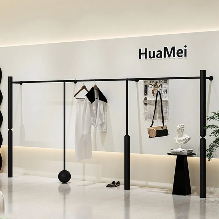 服装店展示架上墙衣服陈列货架男女装店挂衣架子高级感哑光黑定制