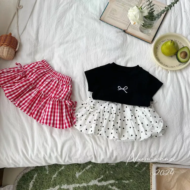 【YS】儿童韩系舒适波点蝴蝶结半身裙裤（夏款）WZJ-7196