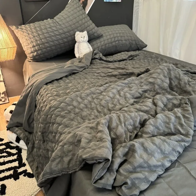 高级感ins时尚灰水洗棉夏凉被北欧风耐脏可机洗空调薄被裸睡夏被a
