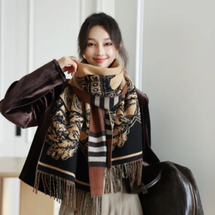 经典格纹双面羊绒围巾加厚保暖披肩秋冬围脖