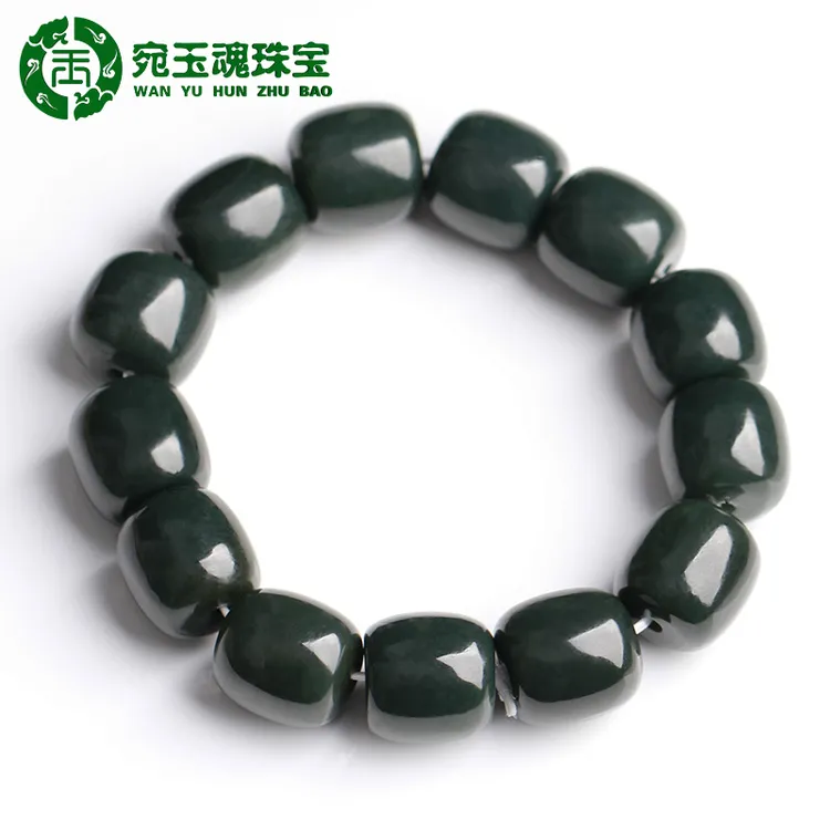 和田玉手链复古老型桶珠手链玉石手串青玉珠子男士手链父亲节礼物