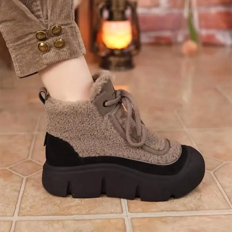 马丁靴厚底雪地靴女2024冬季新款加绒保暖高帮鞋休闲妈妈棉鞋保暖