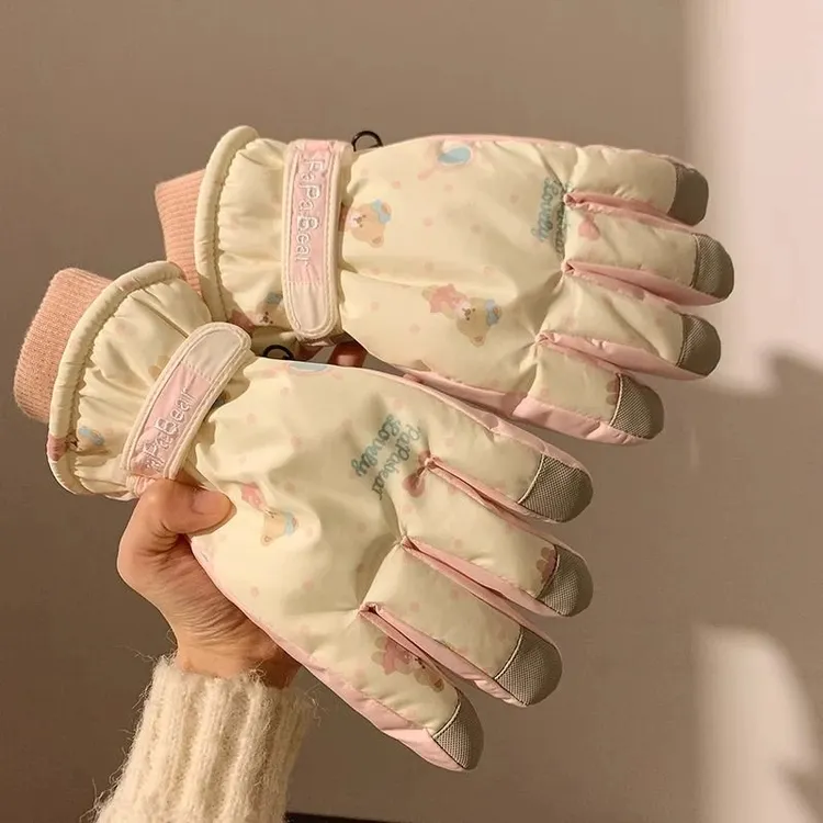 【防滑耐磨】新款加绒可爱小熊滑雪手套电动车手套冬季加厚防风手套