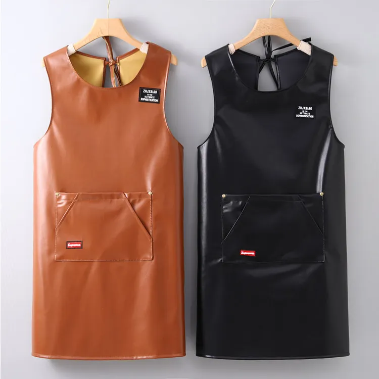 皮革坎肩式围裙PU软皮防水防油免洗餐饮水产肉食成人专用工作服女