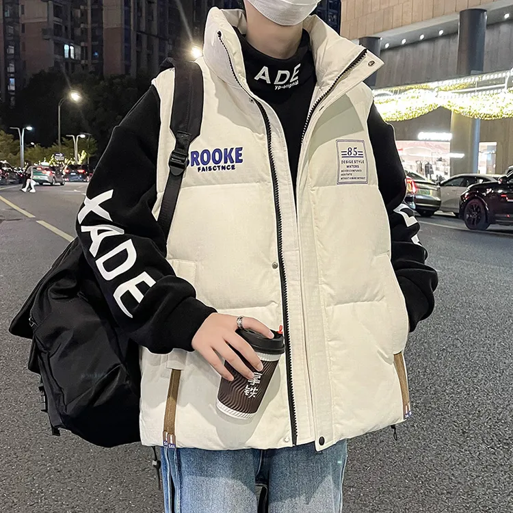 秋冬季青少年学生保暖加厚棉衣休闲百搭字母宽松无袖马甲夹克外套