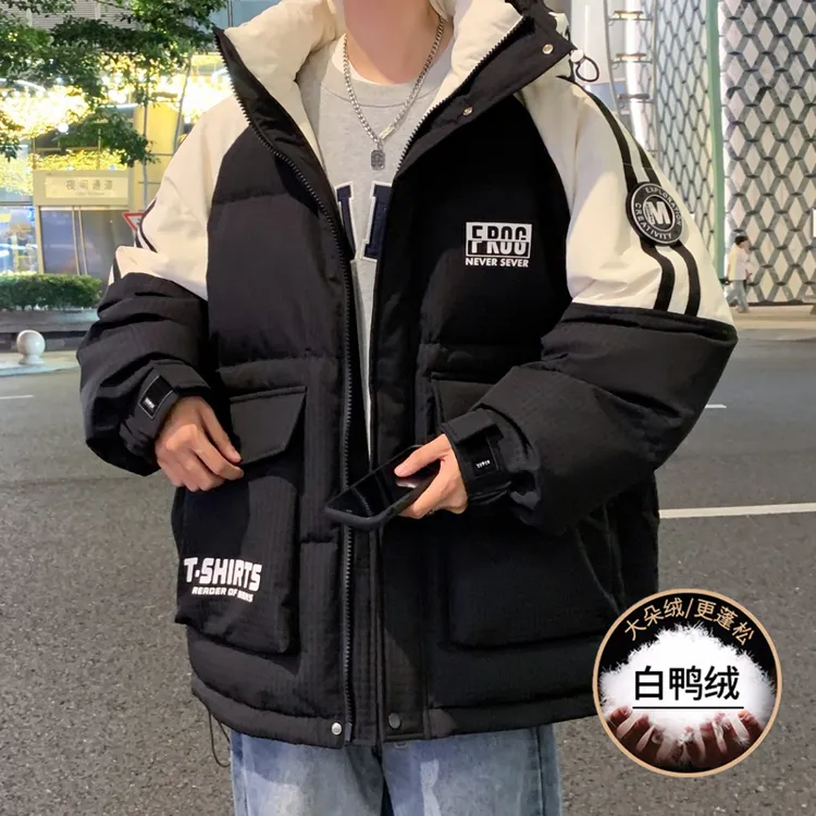 冬季新款时尚白鸭绒羽绒服男孩初高中学生加厚保暖外套宽松潮流男