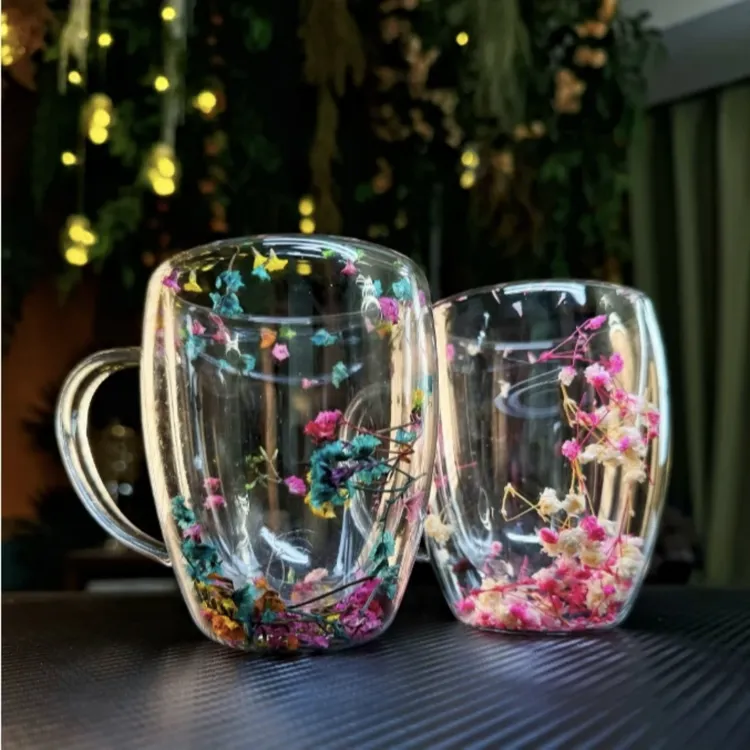 高温耐热家用加厚带把高颜值水杯咖啡杯牛奶杯双层隔热茶杯手工