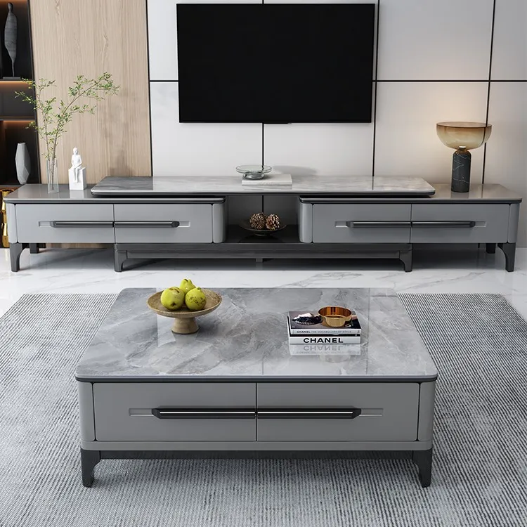 岩板电视柜茶几组合可伸缩简约现代轻奢客厅家用茶几电视柜套餐