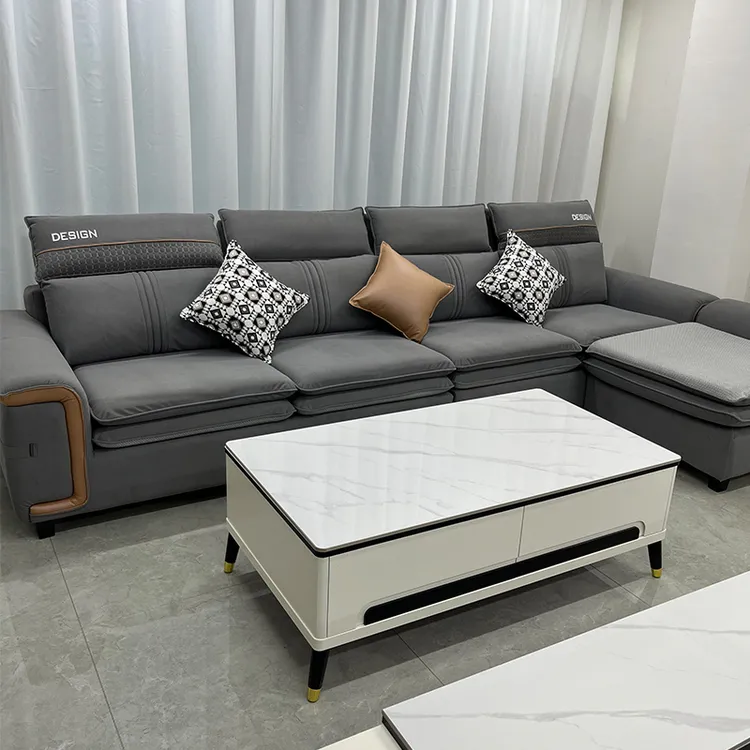 3.6米冬夏两用科技绒布沙发组合客厅家用简约现代布艺沙发带脚踏