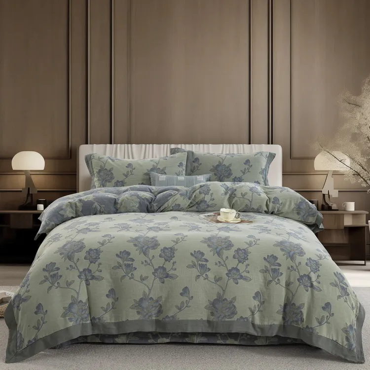 【花漾】-玉兰-A类全棉双层纱色织提花四件套柔软亲肤纱布