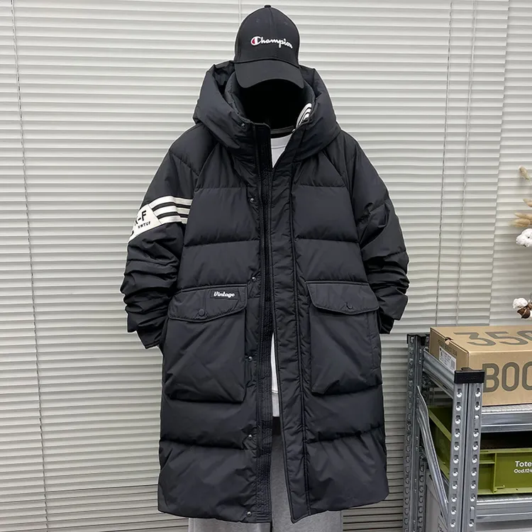 高端中长款羽绒服男青少年2023冬季新款中学生过膝抗寒大码衣派克