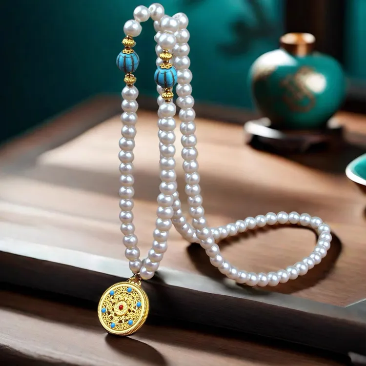 合金仿珍珠项链 新中式国风中长款项链配饰品古风百搭旗袍链