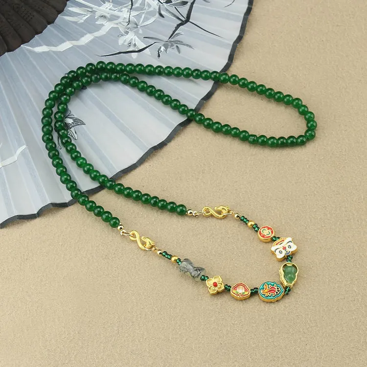 合金珐琅项链 新中式国潮项链女复古精致祖线绿圆珠一款多戴珐琅