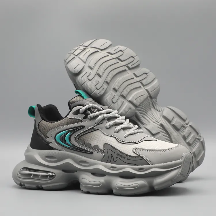 男鞋厚底增高老爹鞋新款气垫减震软底秋冬季皮面休闲百搭运动潮鞋