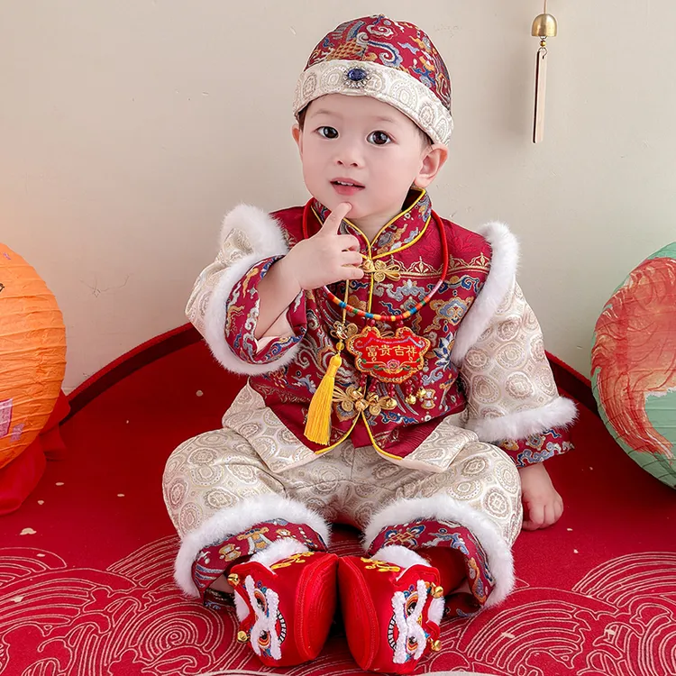 宝宝抓周礼服冬男女一周岁服装婴儿百天生日套装新年喜庆拜年唐装