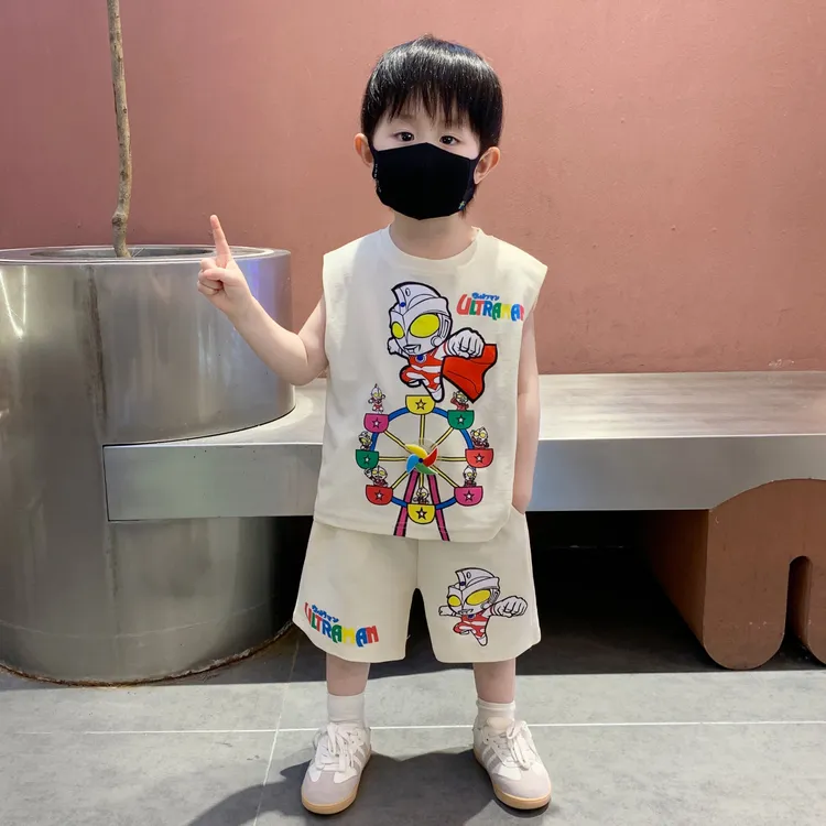 奥特曼套装薄款夏季两件套帅气小童洋气男孩无袖小童卡通宝宝衣服