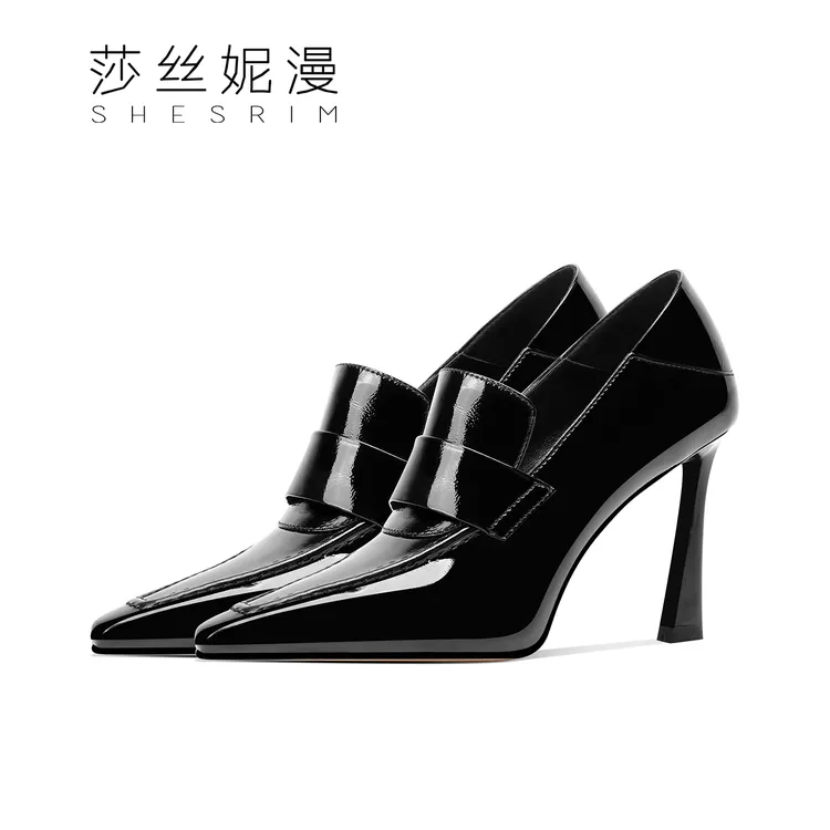 春季新款单鞋尖头细高跟气质女人款真皮实心跟百搭性感时尚女鞋黑