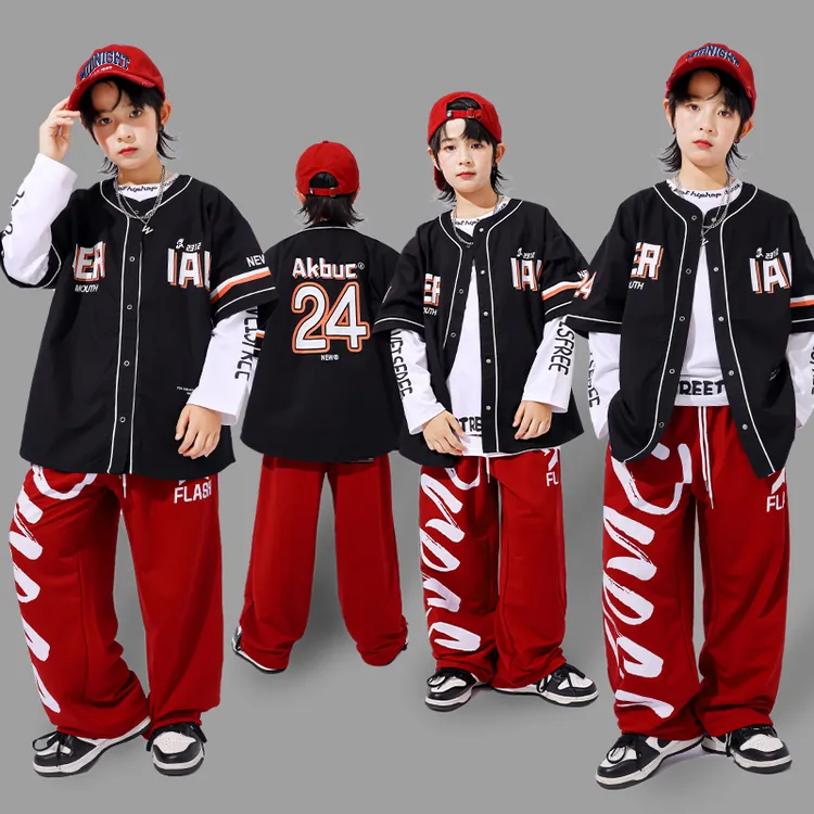儿童街舞演出服男童嘻哈套装棒球服少儿hiphop女童装架子鼓服装潮