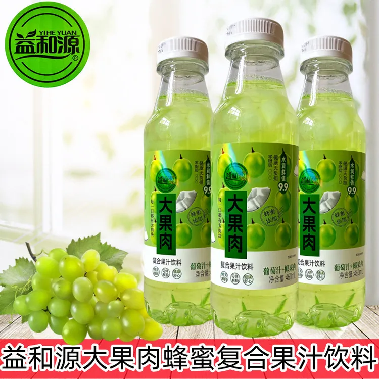 益和源大果肉饮料460ml瓶装葡萄蜜桃菠萝荔枝果肉型风味饮料果粒