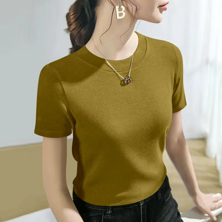 莫代尔短袖圆领打底衫女纯色修身显瘦夏季新款百搭t恤洋气上衣潮