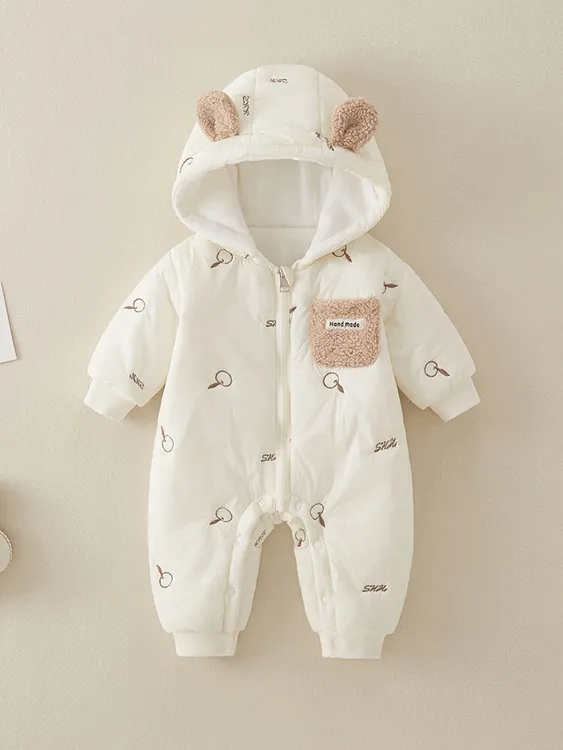 婴儿衣服秋冬装薄棉加绒保暖连体衣新生儿可爱轻薄棉衣冬季爬服