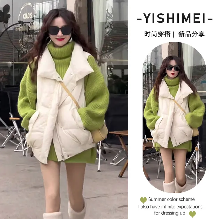 2024年秋冬新款韩版宽松保暖款棉服马甲外套百搭显瘦毛衣两件套潮