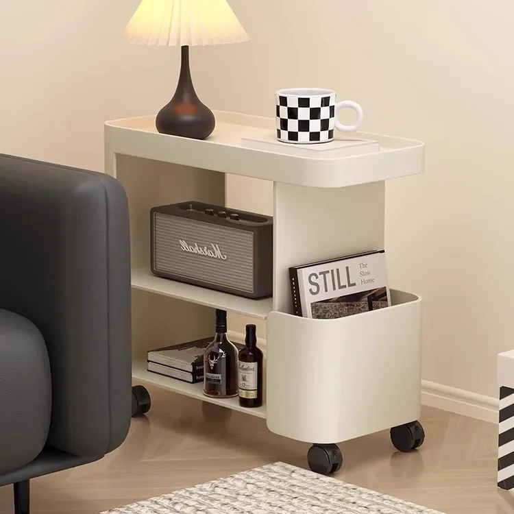 亦克奶油风沙发可移动边几侧边柜床头置物架客厅小茶几铁艺推车