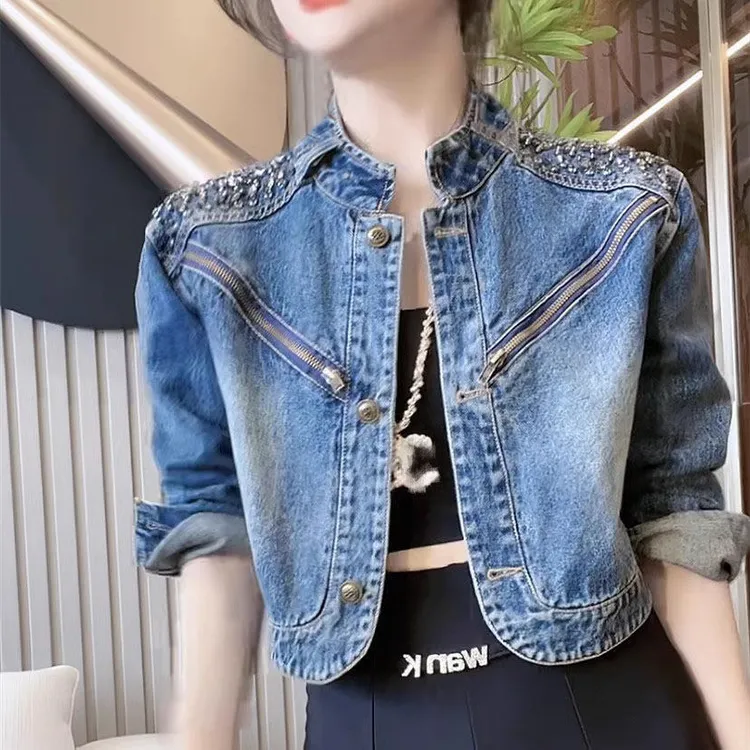 （卡码拍大）2025镶钻女装新款牛仔短外套牛仔外套女款爆款2025新款