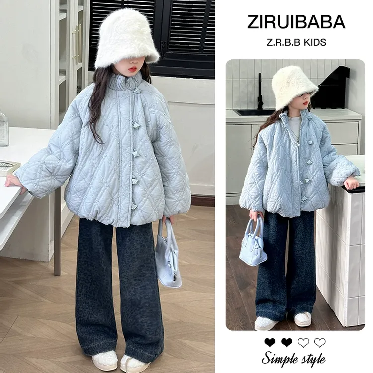 花苞棉服女童外套秋冬2024新款儿童冬装棉袄韩系女孩加厚棉衣套装
