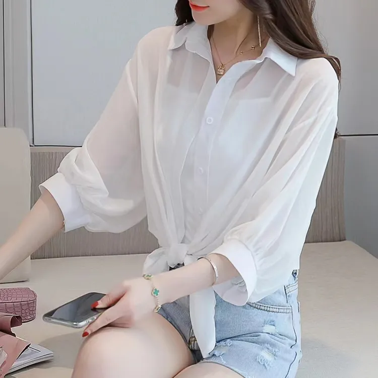 W730配吊带裙子的小披肩外搭开衫女短款雪纺衬衫防晒上衣外套薄款
