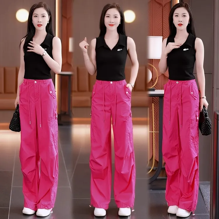 美式休闲工装裤女2025春夏新款辣妹高腰显瘦洋气宽松窄版阔腿裤