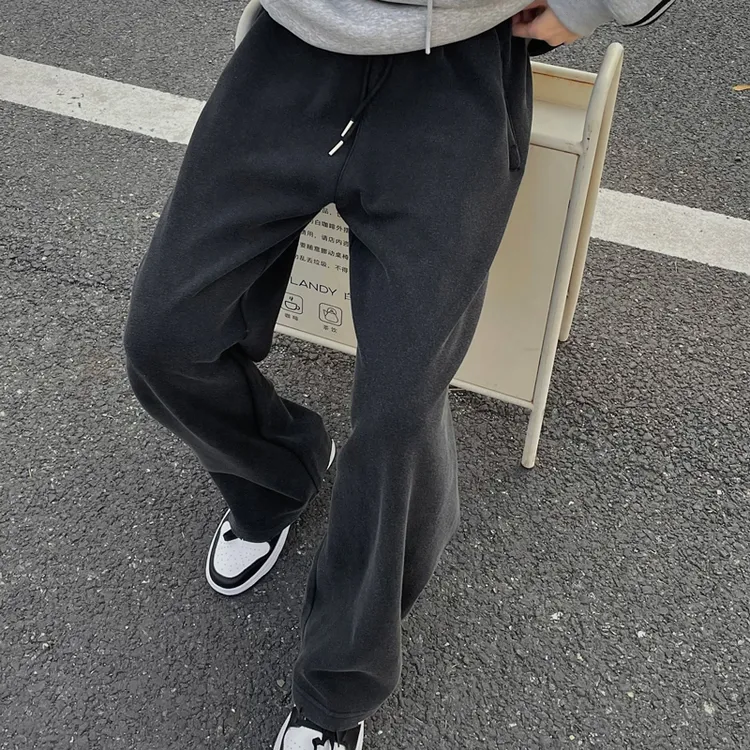 colyon男士加绒加厚卫裤水洗做旧破洞裤子奥粒绒加厚裤子宽松卫裤