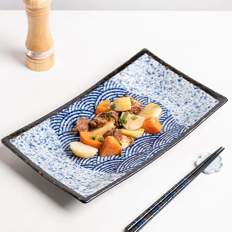 【达人专享】日本进口33cm长方盘日式陶瓷鱼盘寿司盘