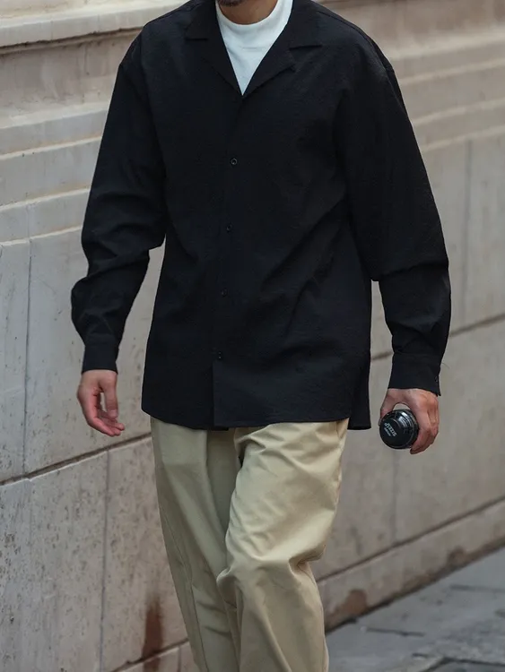 300斤大码衬衫宽松长袖外套ins男装衬衣薄款休闲男款上衣黑色秋季