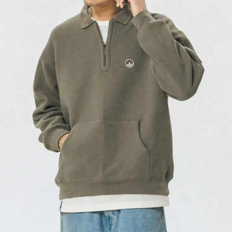 300斤大码秋季长袖休闲卫衣翻领加绒加厚男装美式男款拉链t恤男生