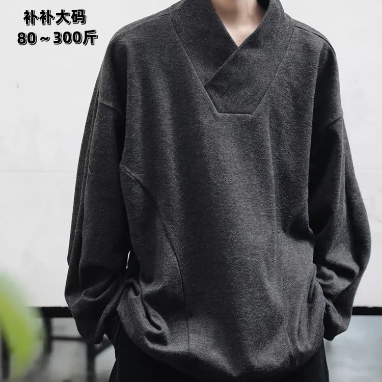 300斤大码亲肤男士卫衣春秋冬美式宽松重磅德绒t恤长袖套头男款