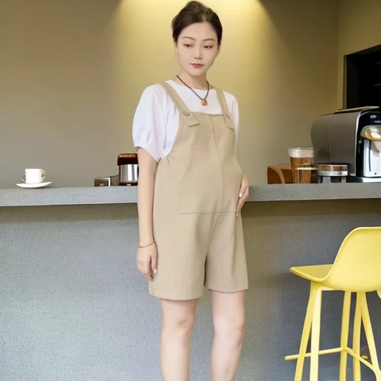 《夏日伯利》夏季新品显瘦孕妇背带短裤韩版设计感时尚休闲减龄宽松