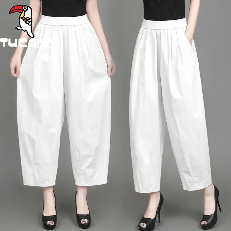 减龄九分裤女夏季2025薄款大码薄款新款松紧腰高腰宽松休闲显瘦