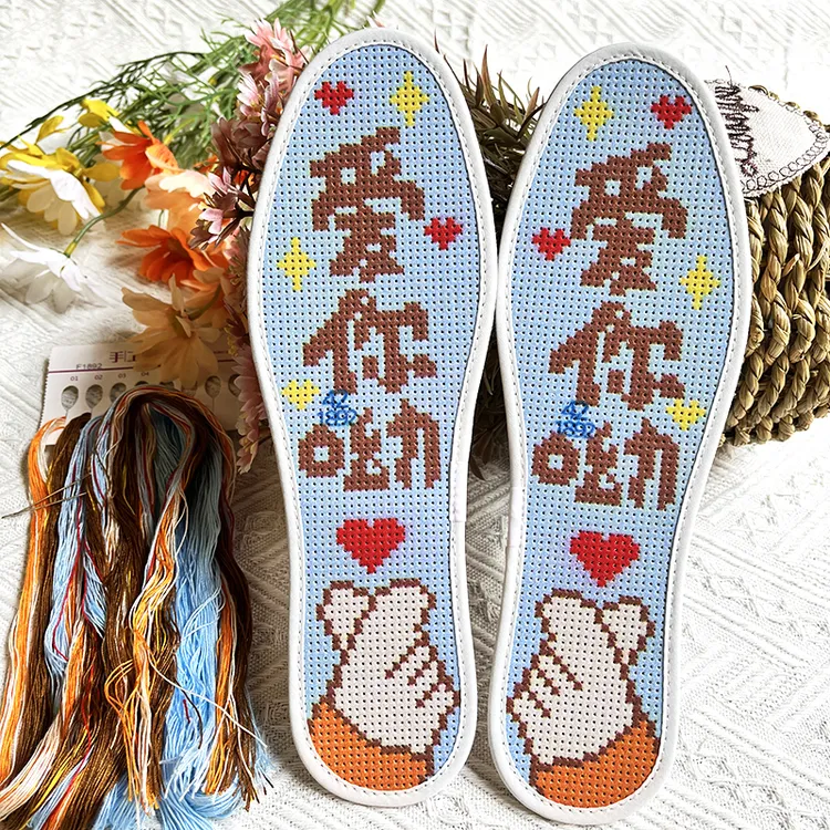 7层棉布带针线透气针孔吸汗十字绣鞋垫纯手工鞋垫子刺绣鞋印花鞋