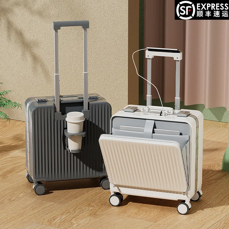 18寸轻便登机行李箱前开盖铝框男女拉杆箱万向轮密码箱男旅行箱20