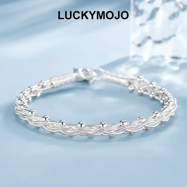 LUCKYMOJO 足银手链 土耳其编织银手镯满天星小众精致女生礼物