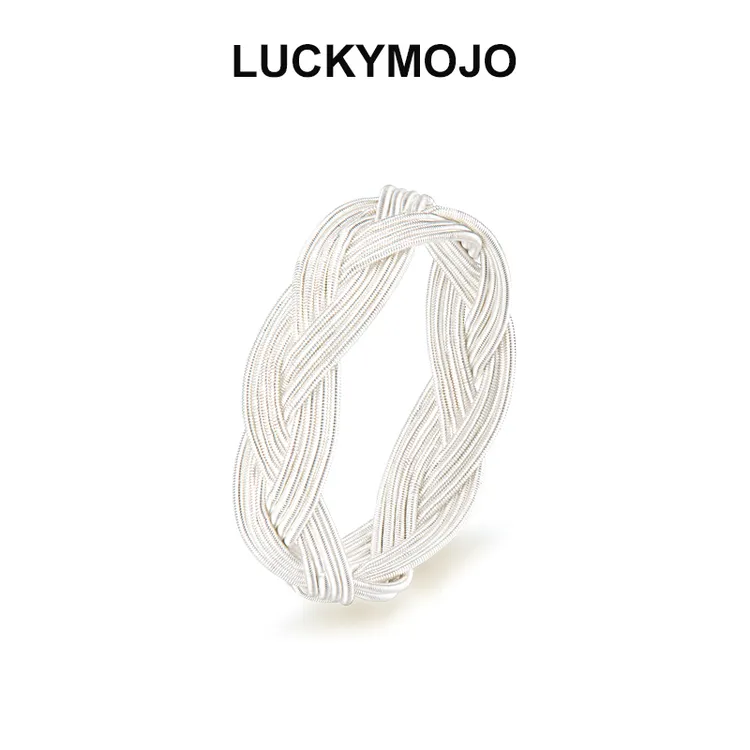 LUCKYMOJO 足银戒指 土耳其银丝编织百搭情侣对戒小众设计银指环