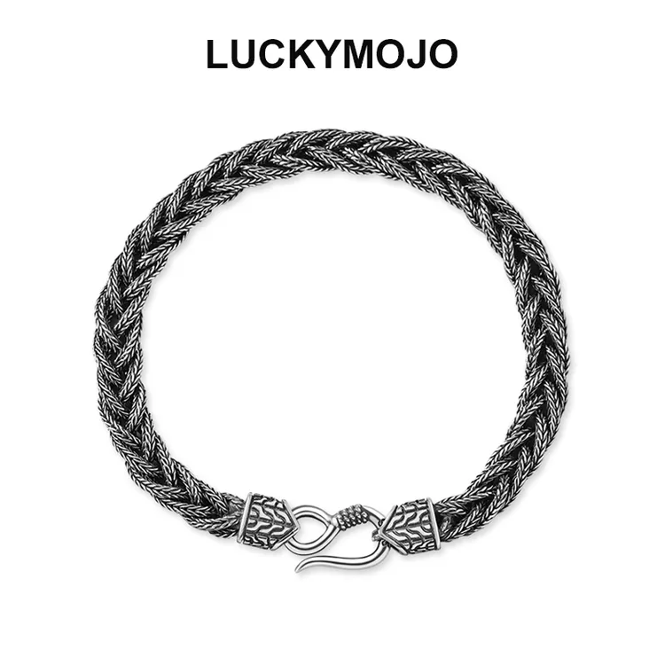 LUCKYMOJO 925银手链 复古做旧手链美式手链小众个性男生配饰